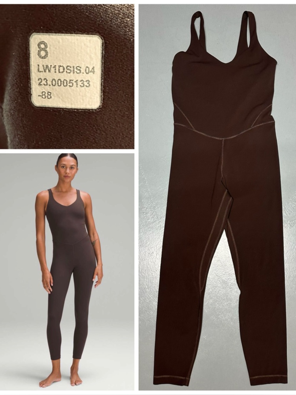 Lululemon Align Bodysuit 25" Inseam Soft Nulu Fabric Built In Bra Espresso Brown